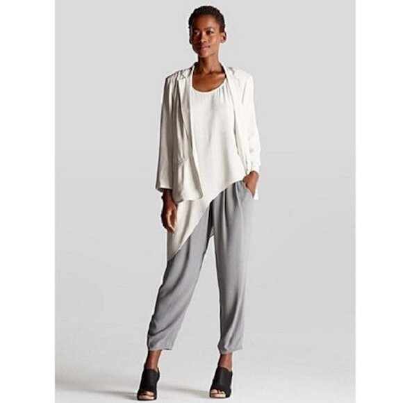 New w/Tags - Eileen Fisher Silk Georgette Crepe Side Drape Shell, Bone, Med - Picture 6 of 9